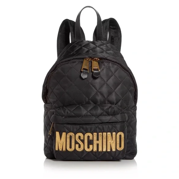 NEW! MOSCHINO Quilted Nylon Backpack Black/Gold $660 Cordura nylon backpack Medium | Moschino main image 3